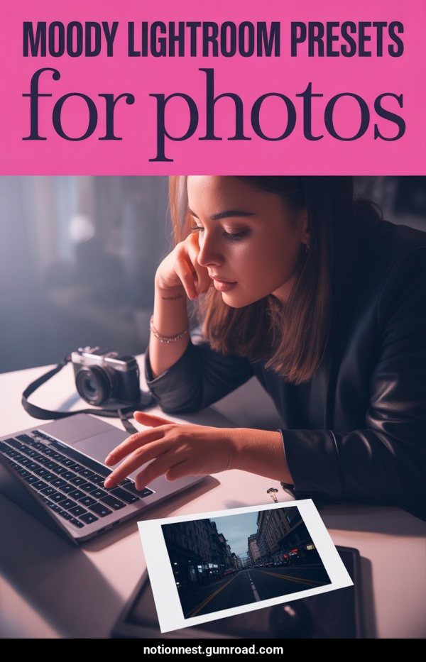 AI Pinterest pin example: Moody Lightroom Presets For Photos