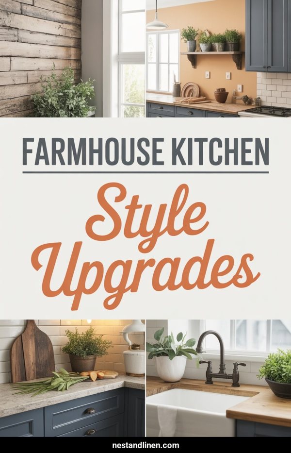 AI Pinterest pin example: Farmhouse Kitchen Style Upgrades