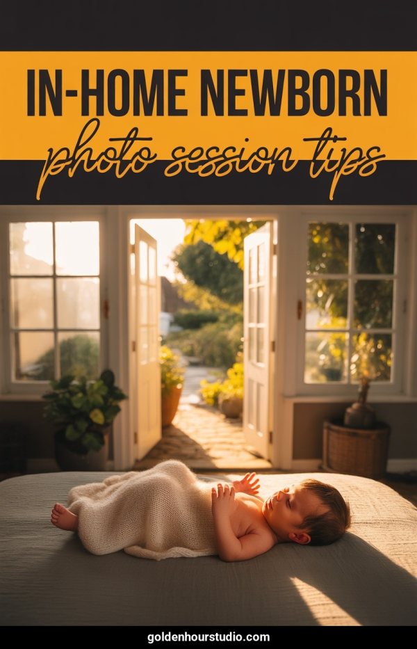 AI Pinterest pin example: In-Home Newborn Photo Session Tips