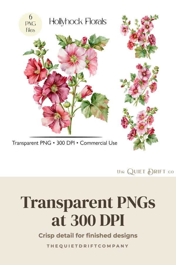 Pinterest pin example made from: etsy.com/listing/4521856790/hollyhock-floral-clipart-…