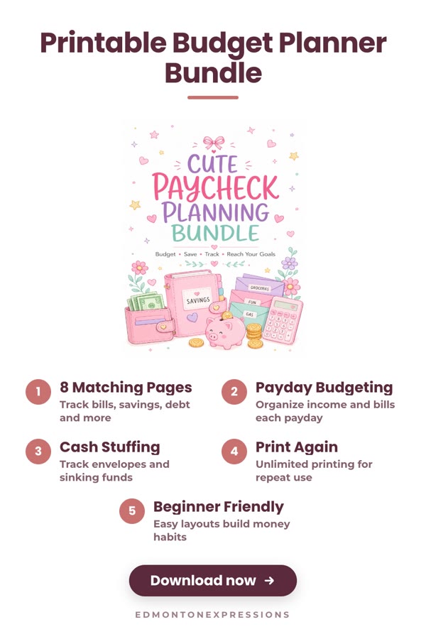 Feature pins: what buyers get example, Feature panel design: Printable Budget Planner Bundle