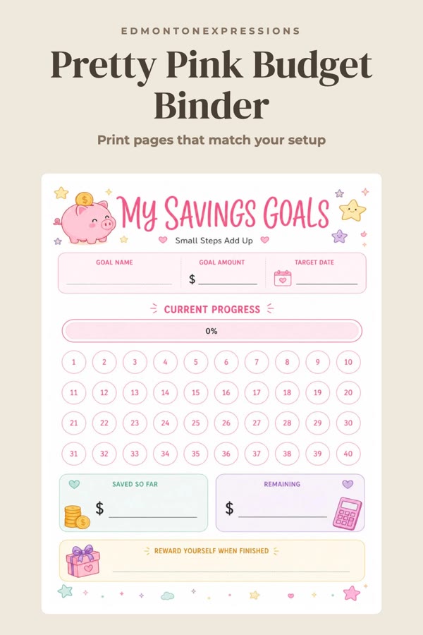Headline pins: your cover, kept whole example, Title on top design: Pretty Pink Budget Binder