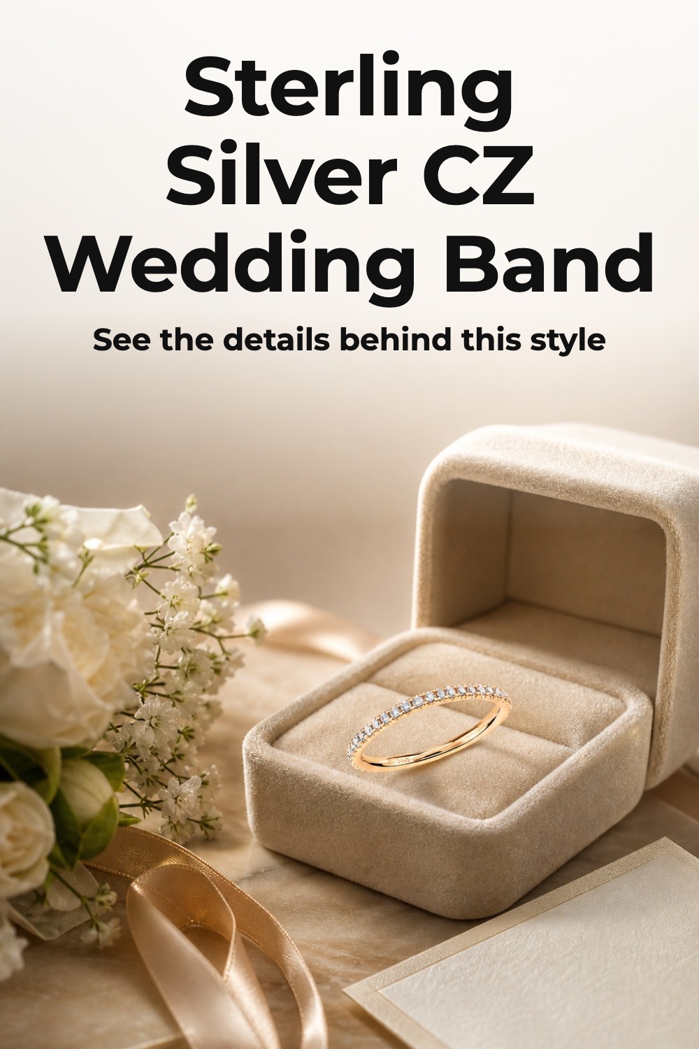 AI Pinterest pin example: Sterling Silver CZ Wedding Band