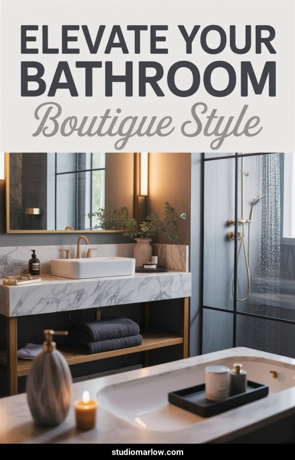 AI Pinterest pin example: Elevate Your Bathroom Boutique Style