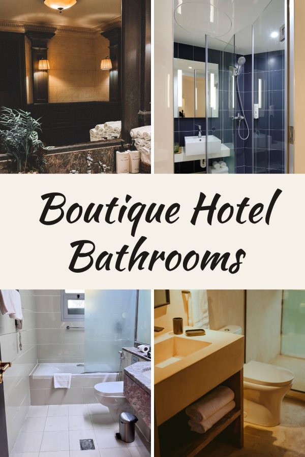Pinterest template pin example: Boutique Hotel Bathrooms