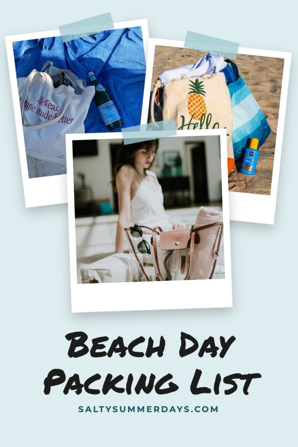 Polaroid Scrapbook Pinterest Collage Templates example: a lifestyle pin titled "Beach Day Packing List"