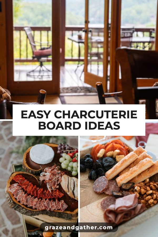 Script + Caps + Strip Pinterest Collage Templates example: a entertaining pin titled "Easy Charcuterie Board Ideas"