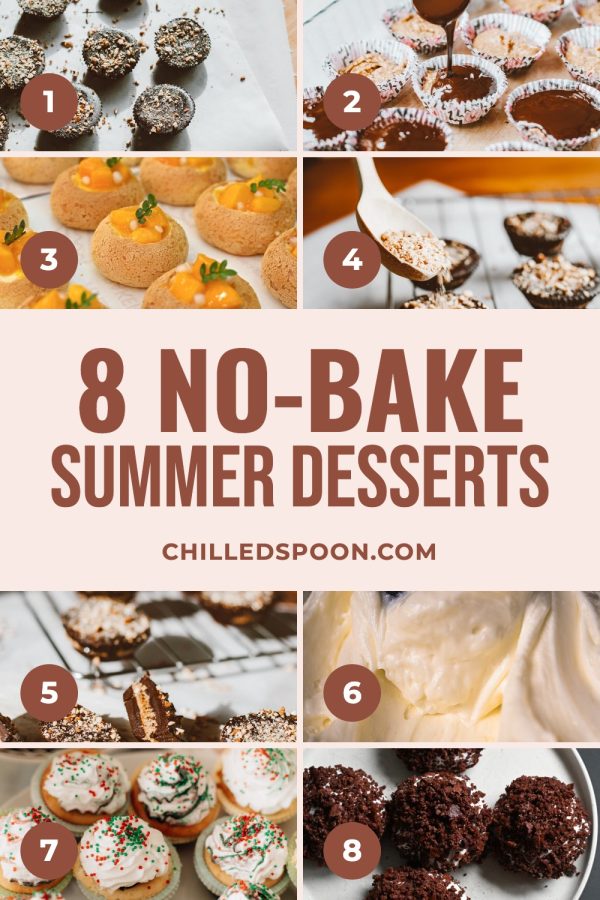 Numbered Photo Grid Pinterest Collage Templates example: a recipe roundup pin titled "8 No-Bake Summer Desserts"