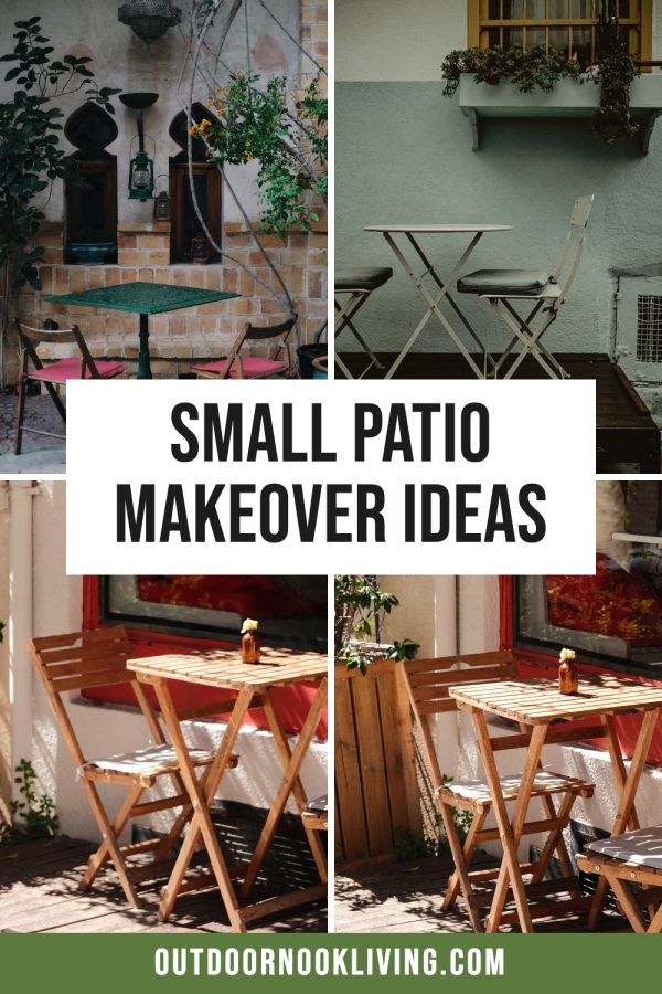 Condensed Box + URL Bar Pinterest Collage Templates example: a outdoor decor pin titled "Small Patio Makeover Ideas"