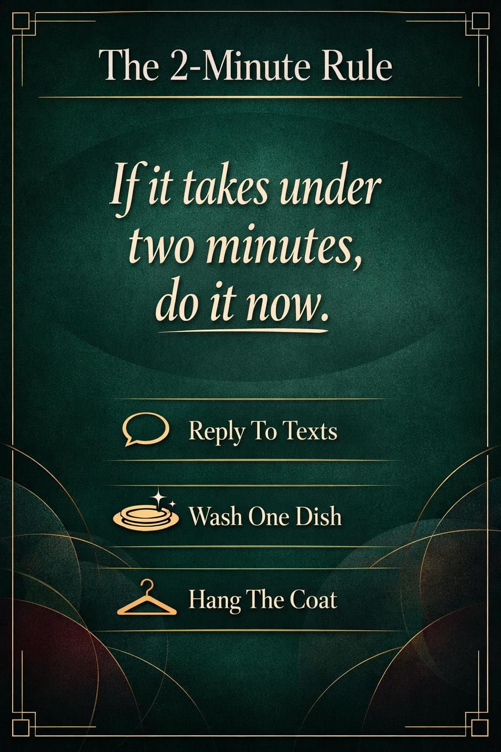 AI-generated Pinterest infographic titled "The 2-Minute Rule", in the elegant style