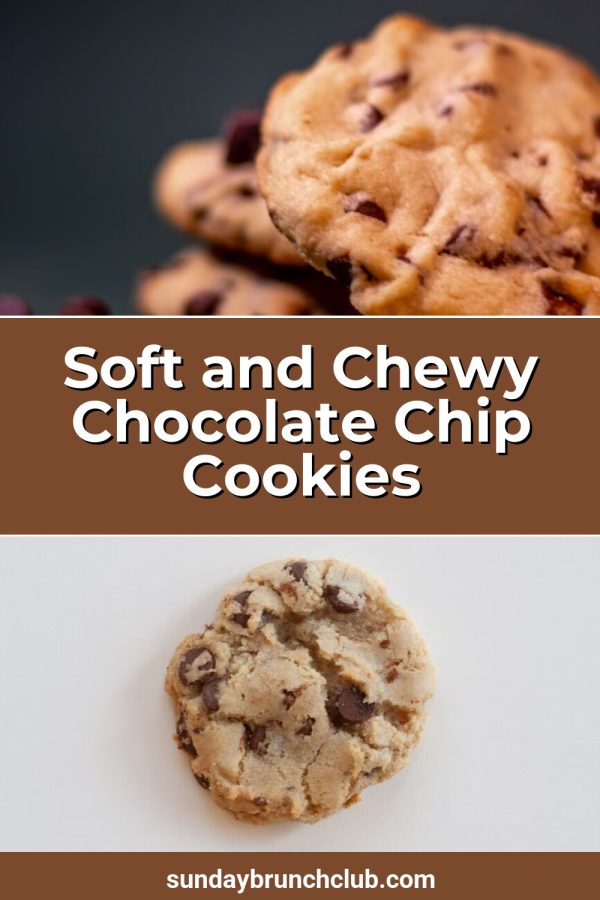 Two Photos + Middle Banner Pinterest template example: a baking pin titled "Soft and Chewy Chocolate Chip Cookies"