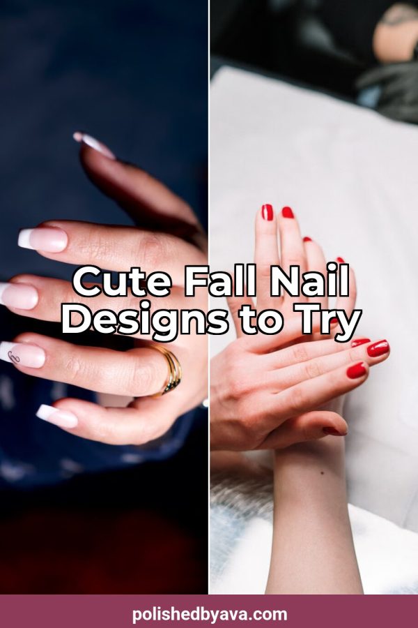 Two Photos Side by Side Pinterest template example: a beauty pin titled "Cute Fall Nail Designs to Try"