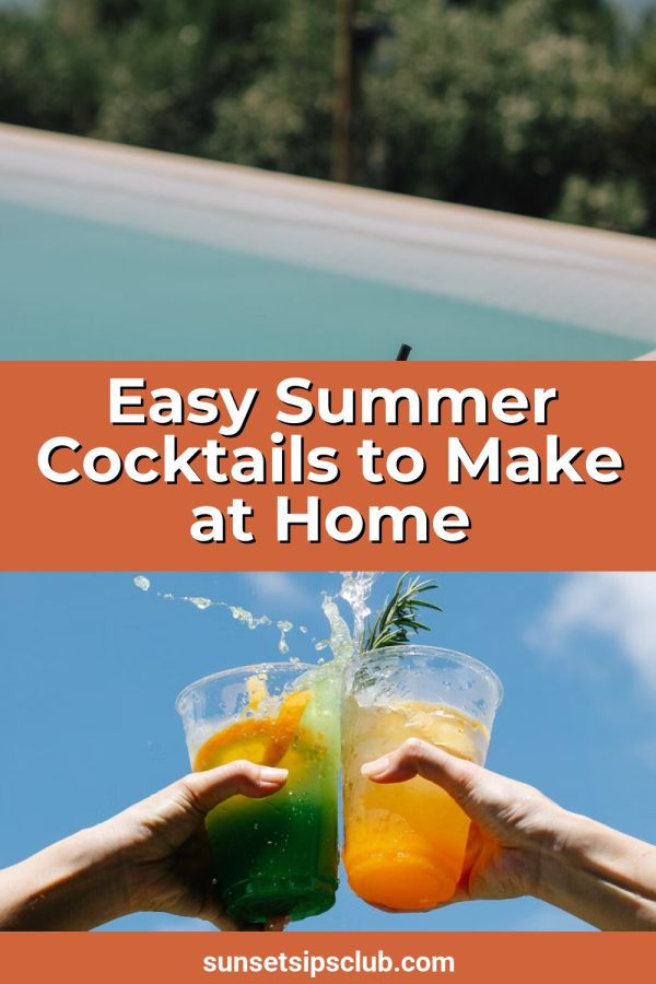 Two Photos + Overlay Pinterest template example: a drinks pin titled "Easy Summer Cocktails to Make at Home"