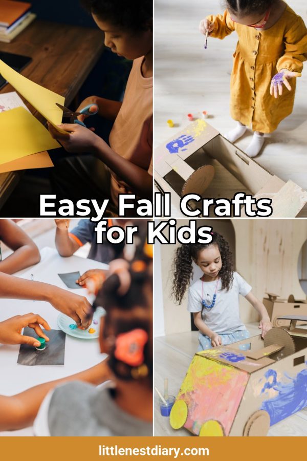 Four Photo Grid Pinterest template example: a kids activities pin titled "Easy Fall Crafts for Kids"
