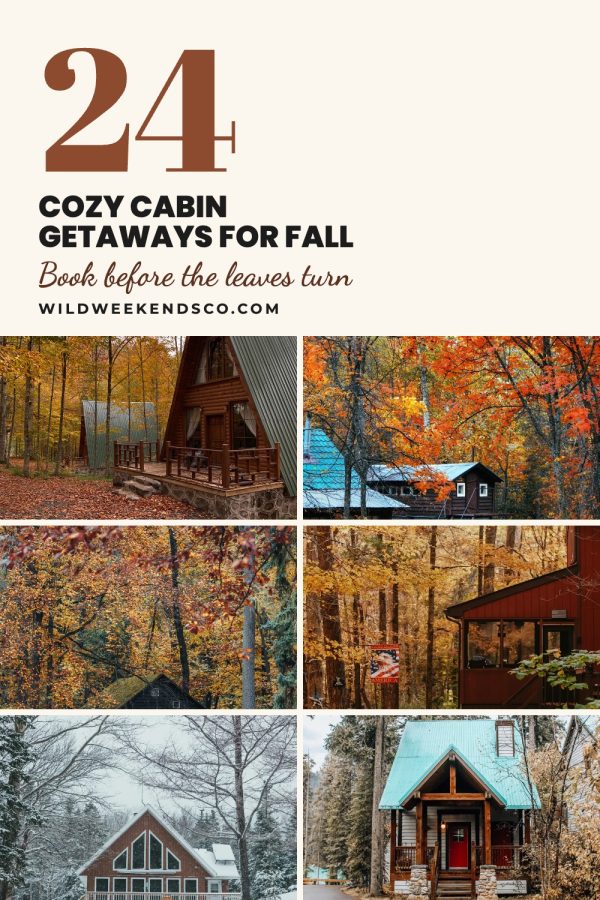 Big Number Grid Pinterest template example: a travel pin titled "24 Cozy Cabin Getaways for Fall"