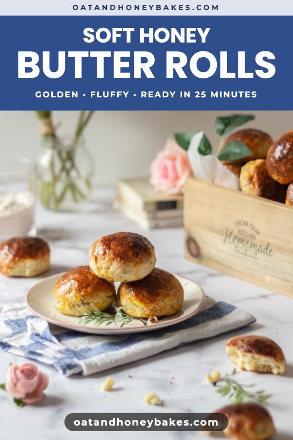 Bold Header Band Pinterest template example: a baking pin titled "Soft Honey Butter Rolls"