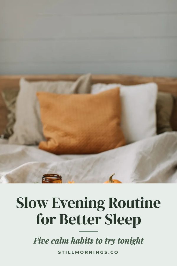 Calm Bottom Panel Pinterest template example: a wellness pin titled "Slow Evening Routine for Better Sleep"