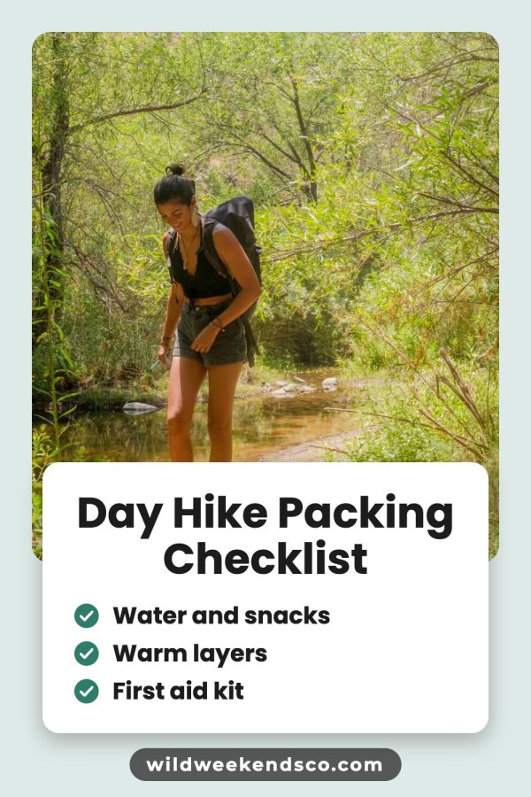 Checklist Card Pinterest template example: a outdoors pin titled "Day Hike Packing Checklist"