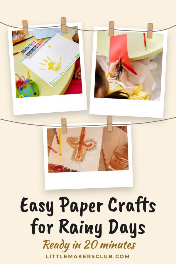 Clothesline Pinterest template example: a kids crafts pin titled "Easy Paper Crafts for Rainy Days"