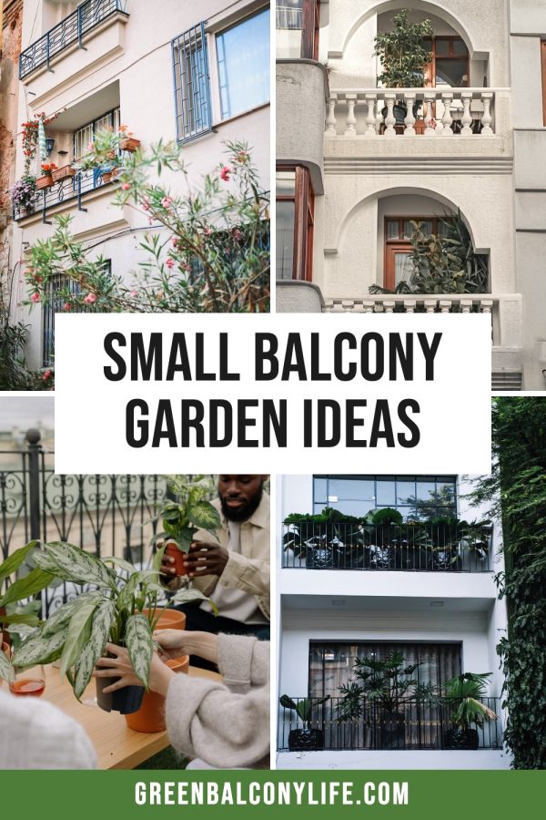 Condensed Box + URL Bar Pinterest template example: a gardening pin titled "Small Balcony Garden Ideas"