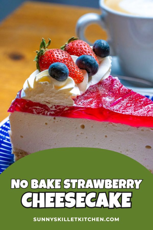 Dome + Outlined Caps Pinterest template example: a dessert recipe pin titled "No Bake Strawberry Cheesecake"