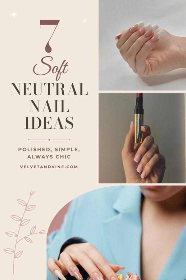 Elegant Side Column Pinterest template example: a beauty pin titled "7 Soft Neutral Nail Ideas"