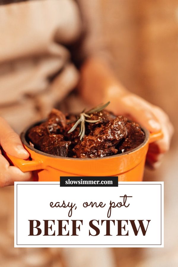 Framed Script Card Pinterest template example: a comfort food pin titled "Easy, One Pot Beef Stew"