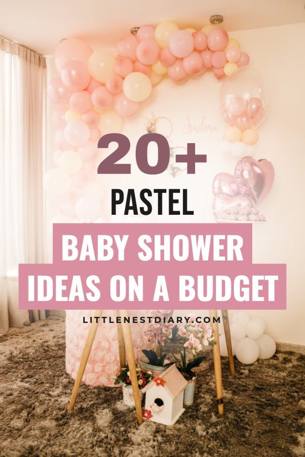 Highlighted Title Stack Pinterest template example: a parenting pin titled "20+ Pastel Baby Shower Ideas on a Budget"