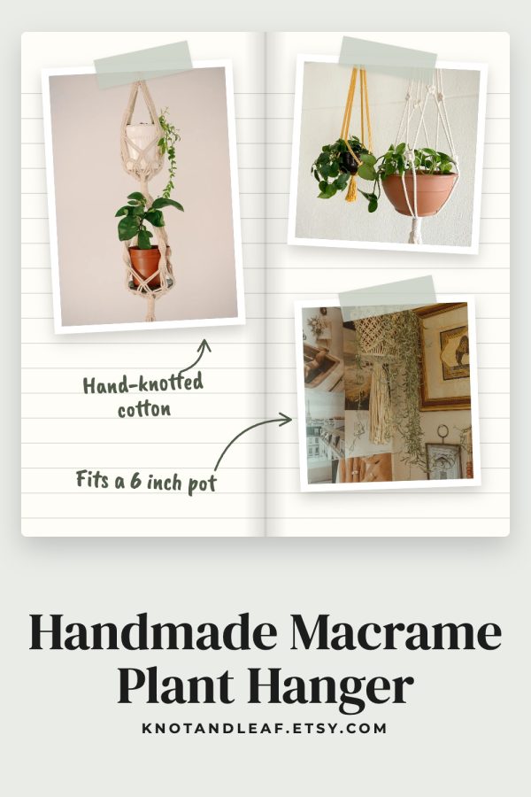 Journal Spread Pinterest template example: a Etsy shop pin titled "Handmade Macrame Plant Hanger"