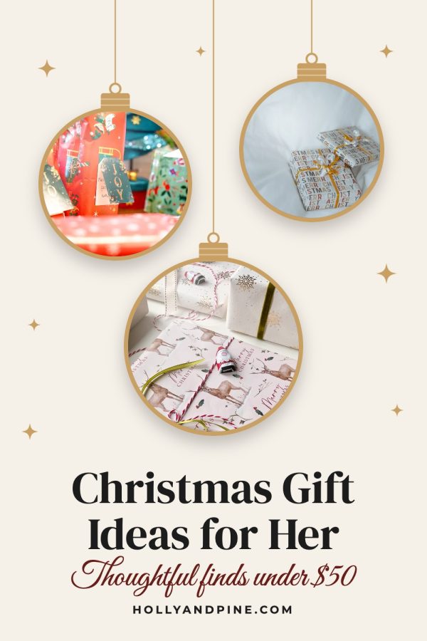 Ornaments Pinterest template example: a gift guide pin titled "Christmas Gift Ideas for Her"