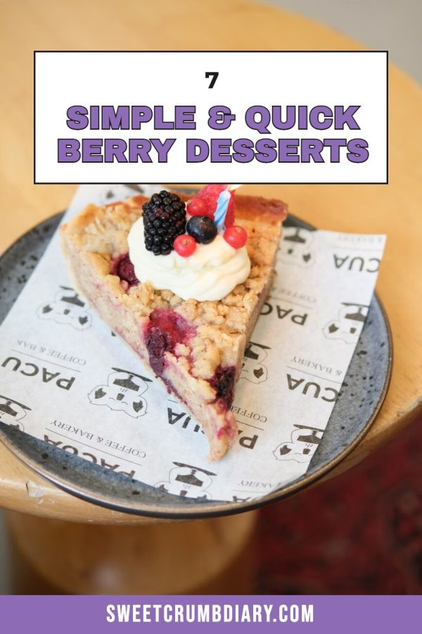Outlined Box + CTA Pinterest template example: a dessert recipe pin titled "7 Simple & Quick Berry Desserts"