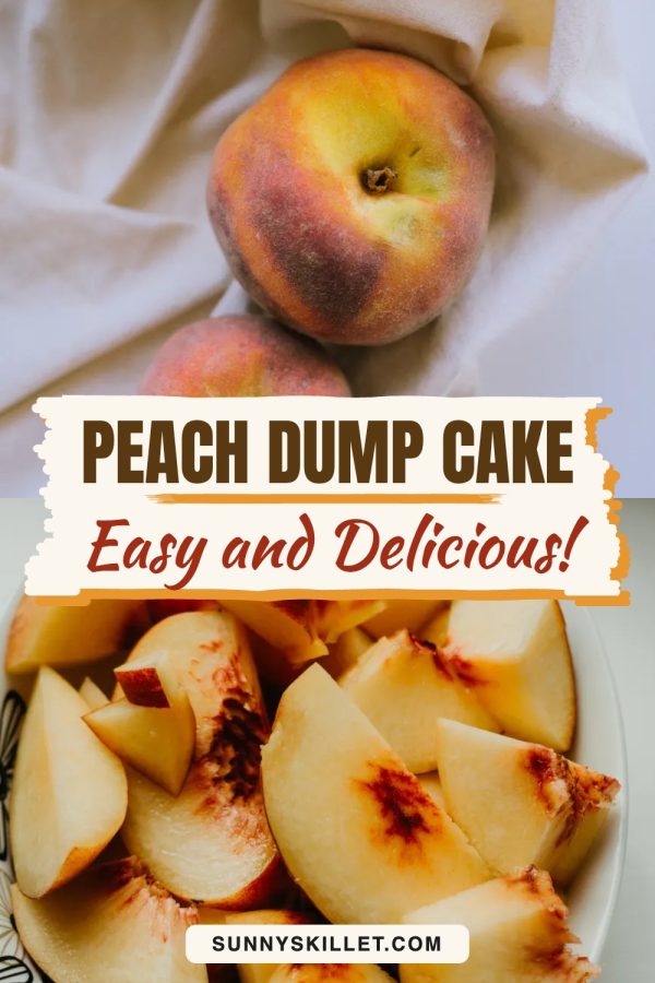Painted Cream Band Pinterest template example: a baking pin titled "Peach Dump Cake Easy and Delicious!"