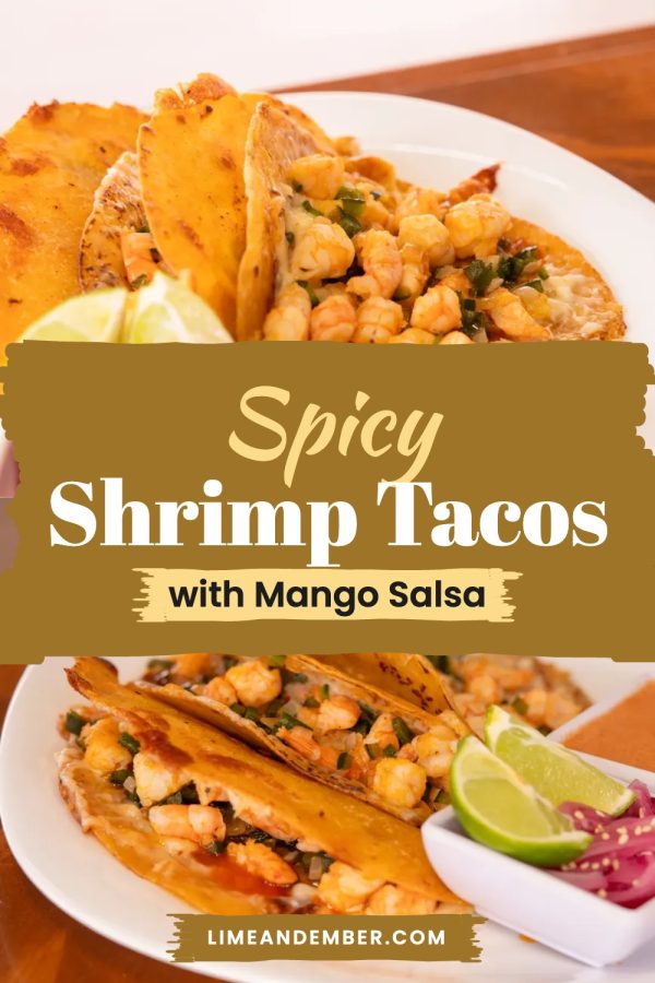 Painted Colour Band Pinterest template example: a dinner recipe pin titled "Spicy Shrimp Tacos with Mango Salsa"