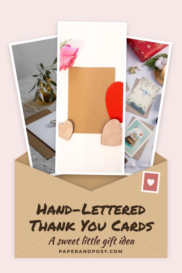 Photos in an Envelope Pinterest template example: a stationery pin titled "Hand-Lettered Thank You Cards"