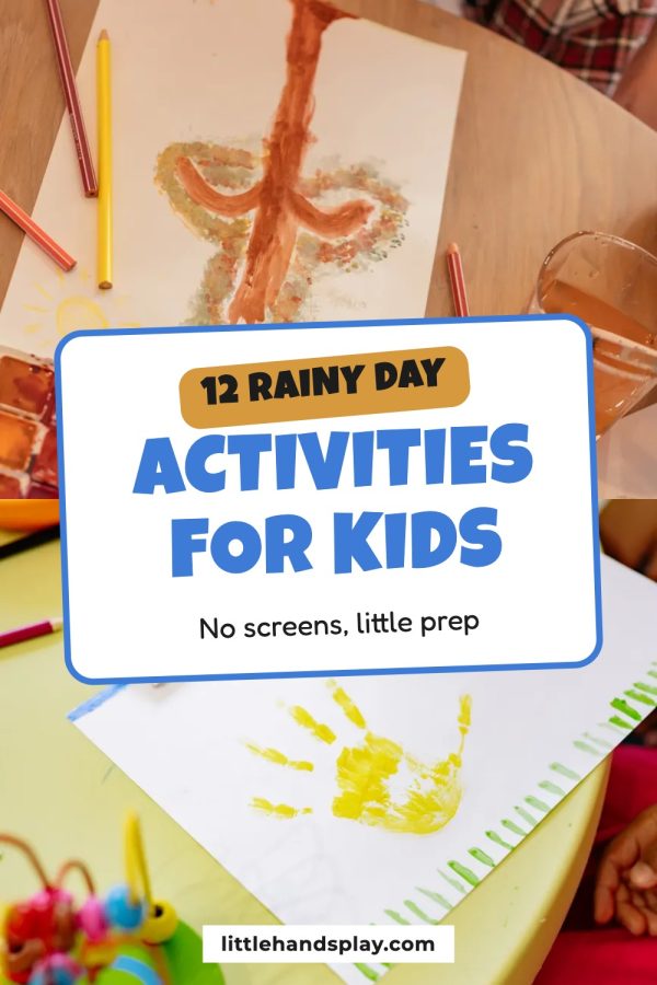 Playful Pop Card Pinterest template example: a kids activities pin titled "12 Rainy Day Activities for Kids"