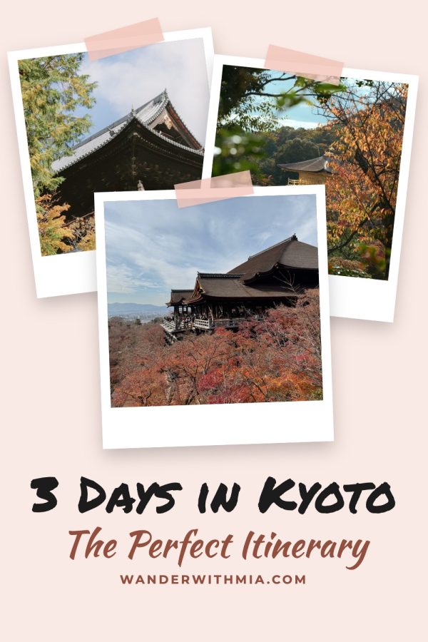 Polaroid Scrapbook Pinterest template example: a travel pin titled "3 Days in Kyoto: The Perfect Itinerary"