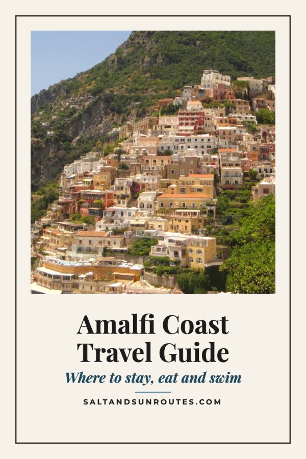 Postcard Frame Pinterest template example: a travel pin titled "Amalfi Coast Travel Guide"
