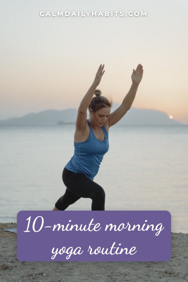 Rounded Card + Band Pinterest template example: a wellness pin titled "10-Minute Morning Yoga Routine"