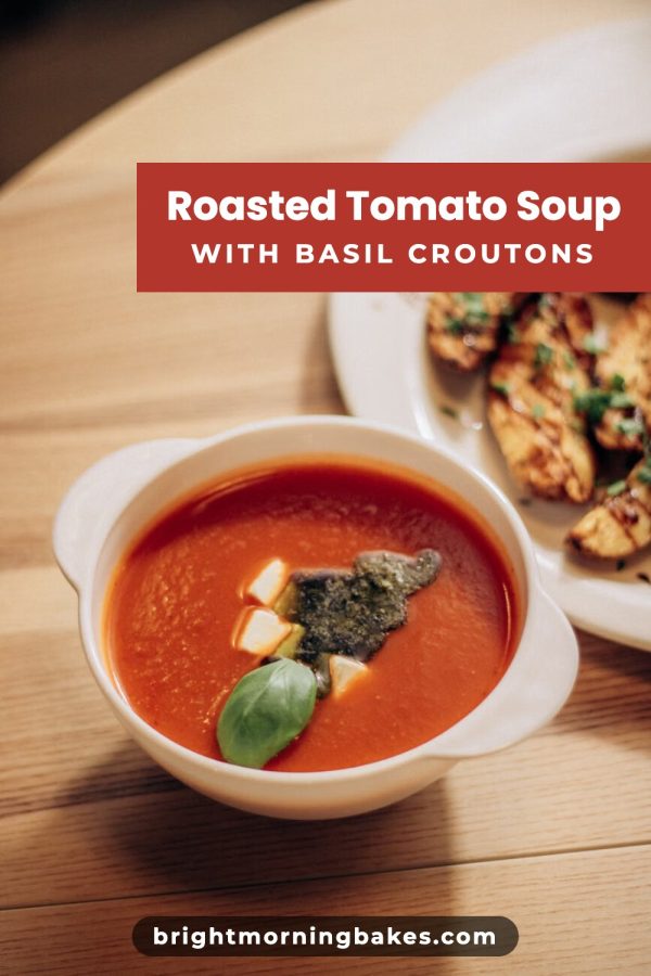 Side Tab Title Pinterest template example: a soup recipe pin titled "Roasted Tomato Soup with Basil Croutons"
