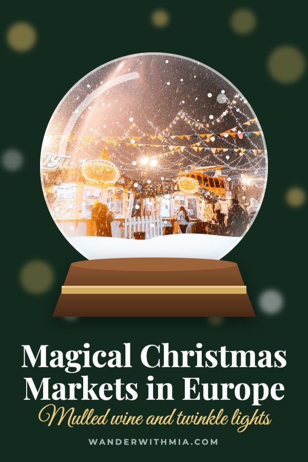 Snow Globe Pinterest template example: a travel pin titled "Magical Christmas Markets in Europe"