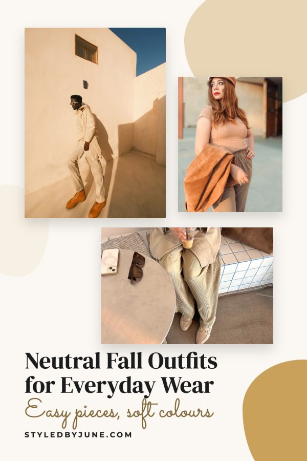 Soft Blob Collage Pinterest template example: a fashion pin titled "Neutral Fall Outfits for Everyday Wear"