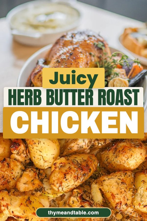 Stacked Strips Pinterest template example: a recipes pin titled "Juicy Herb Butter Roast Chicken"