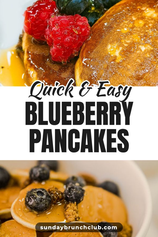 Sticker Script Band Pinterest template example: a breakfast recipe pin titled "Quick & Easy Blueberry Pancakes"