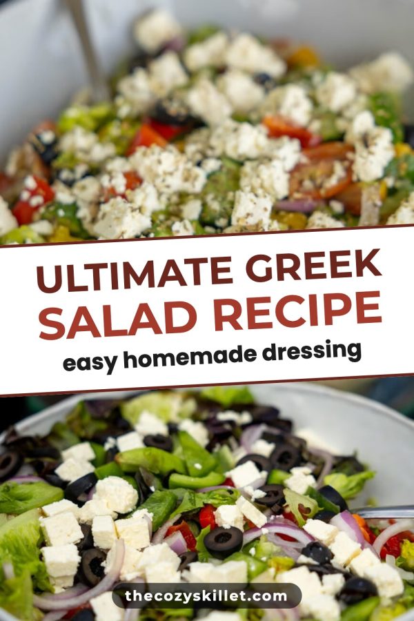 Tilted Band Pinterest template example: a recipe pin titled "Ultimate Greek Salad Recipe (Easy Homemade Dressing)"