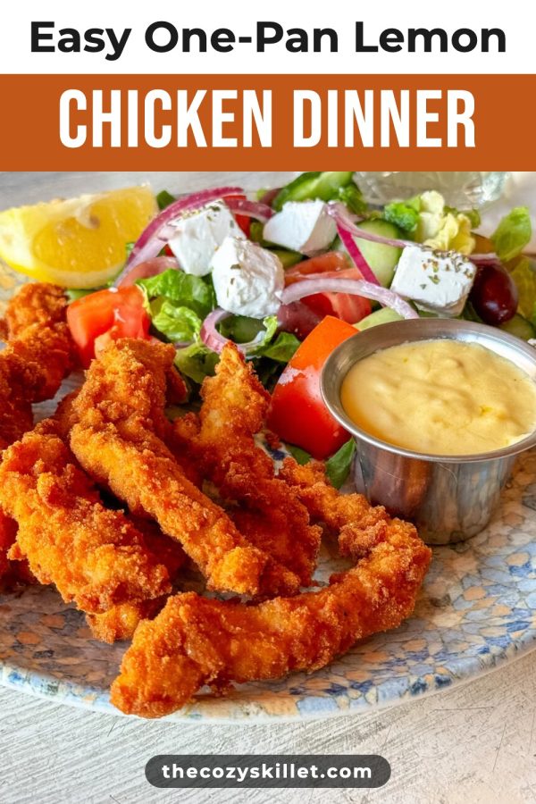 Top Strip Header Pinterest template example: a recipe pin titled "Easy One-Pan Lemon Chicken Dinner"