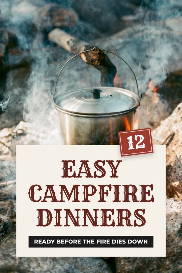 Vintage Tag Card Pinterest template example: a camping pin titled "12 Easy Campfire Dinners"