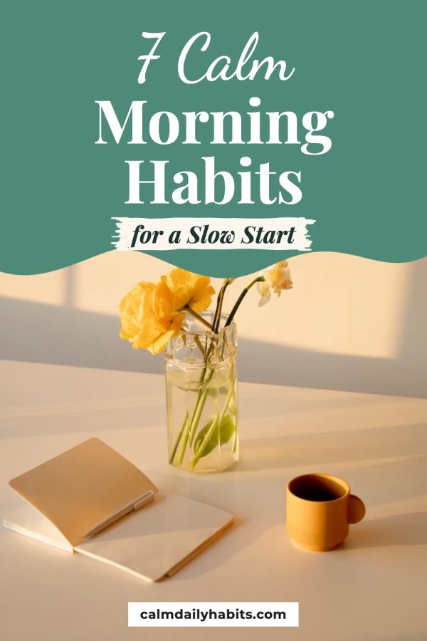 Wave Top Pinterest template example: a wellness pin titled "7 Calm Morning Habits for a Slow Start"