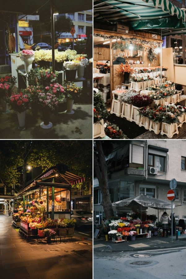 4 Photos, No Text Pinterest template example: a lifestyle pin titled "A Morning at the Flower Market"