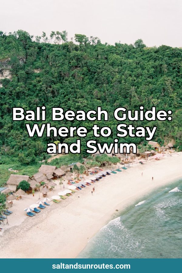 Big Photo Headline Pinterest template example: a travel pin titled "Bali Beach Guide: Where to Stay and Swim"