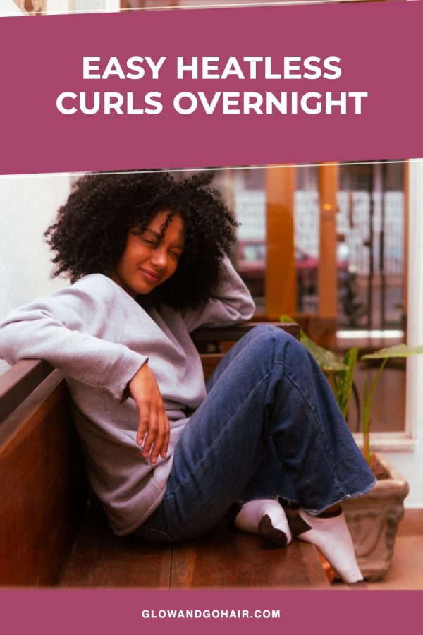 Bold Stripe Pinterest template example: a hair tutorial pin titled "Easy Heatless Curls Overnight"